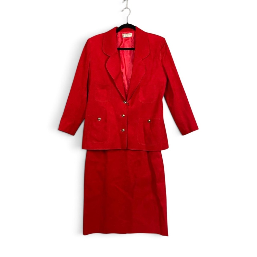 Vintage Adolph Schuman Lilli Ann Red Ultrasuede 2pc Skirt Suit Medium